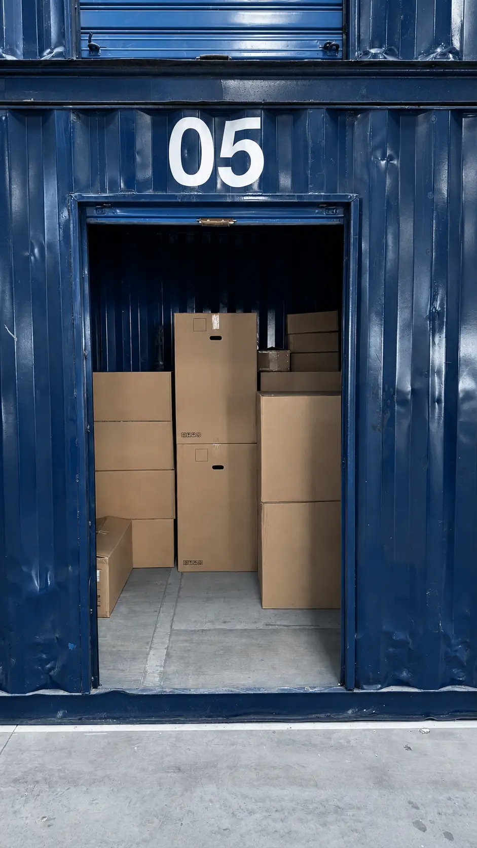 Sealed and labelled moving cartons ready for storage